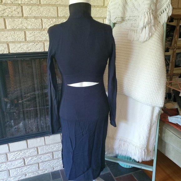 Gianfranco Ferre Vintage Navy Blue Silk Crepe Keyhole Reversible Sheath Dress 0 - Picture 3 of 8